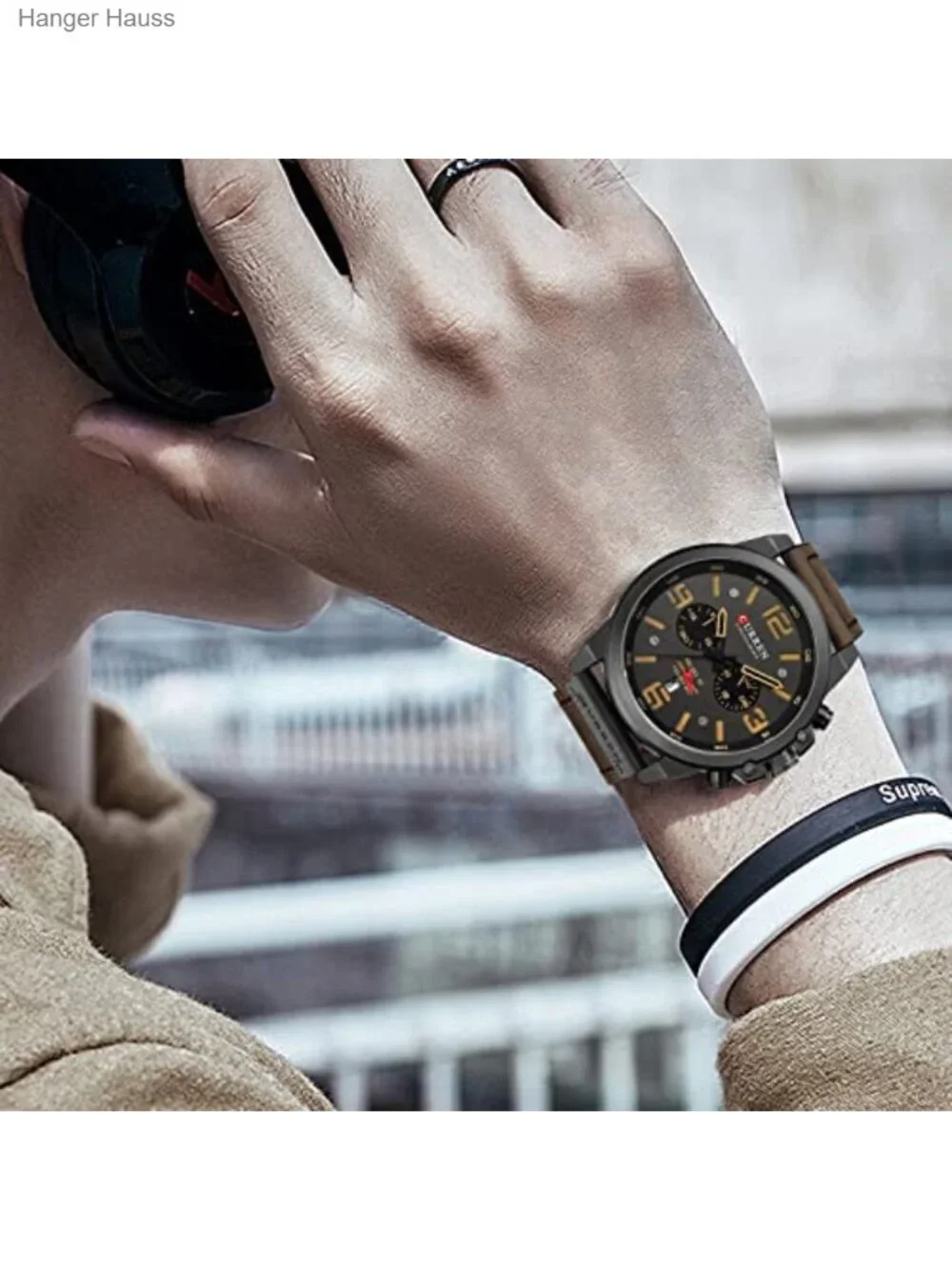 Men's Analog Quartz Chronograph Leather Watch